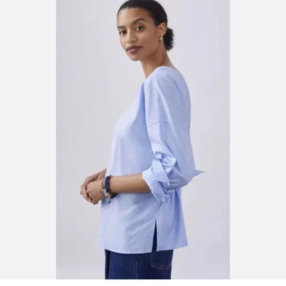 Harshman for Anthropologie Blue & White Stripe Open back Button down size Medium
